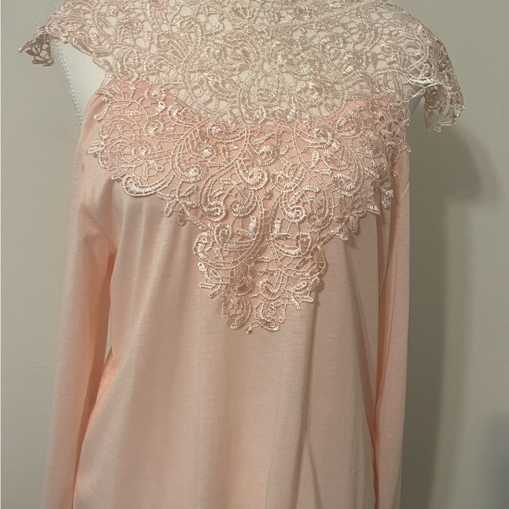 Elegant Lace Overlay Pink Top open shoulder NWOT